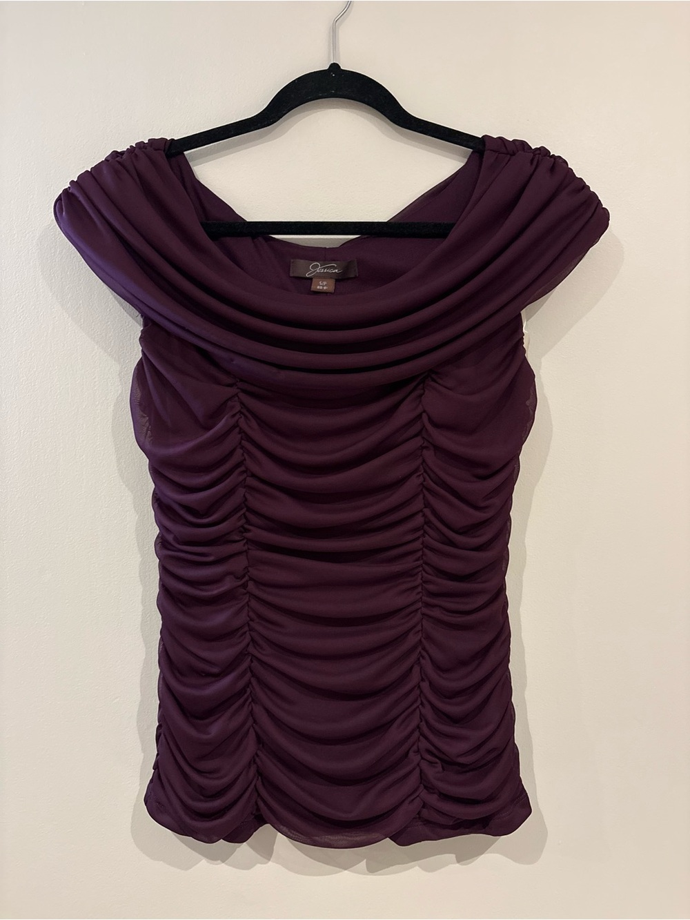 Jessica Draped Ruched Plum Cowl Neck Top